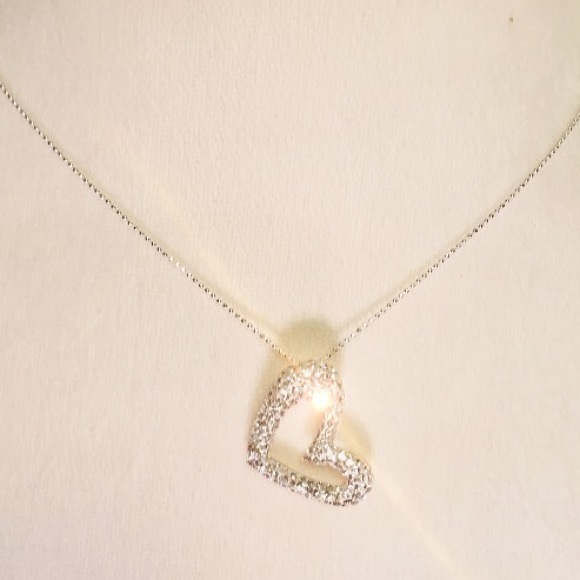 Diamond open heart pendant & Sterling Silver Chain - Picture 3 of 5
